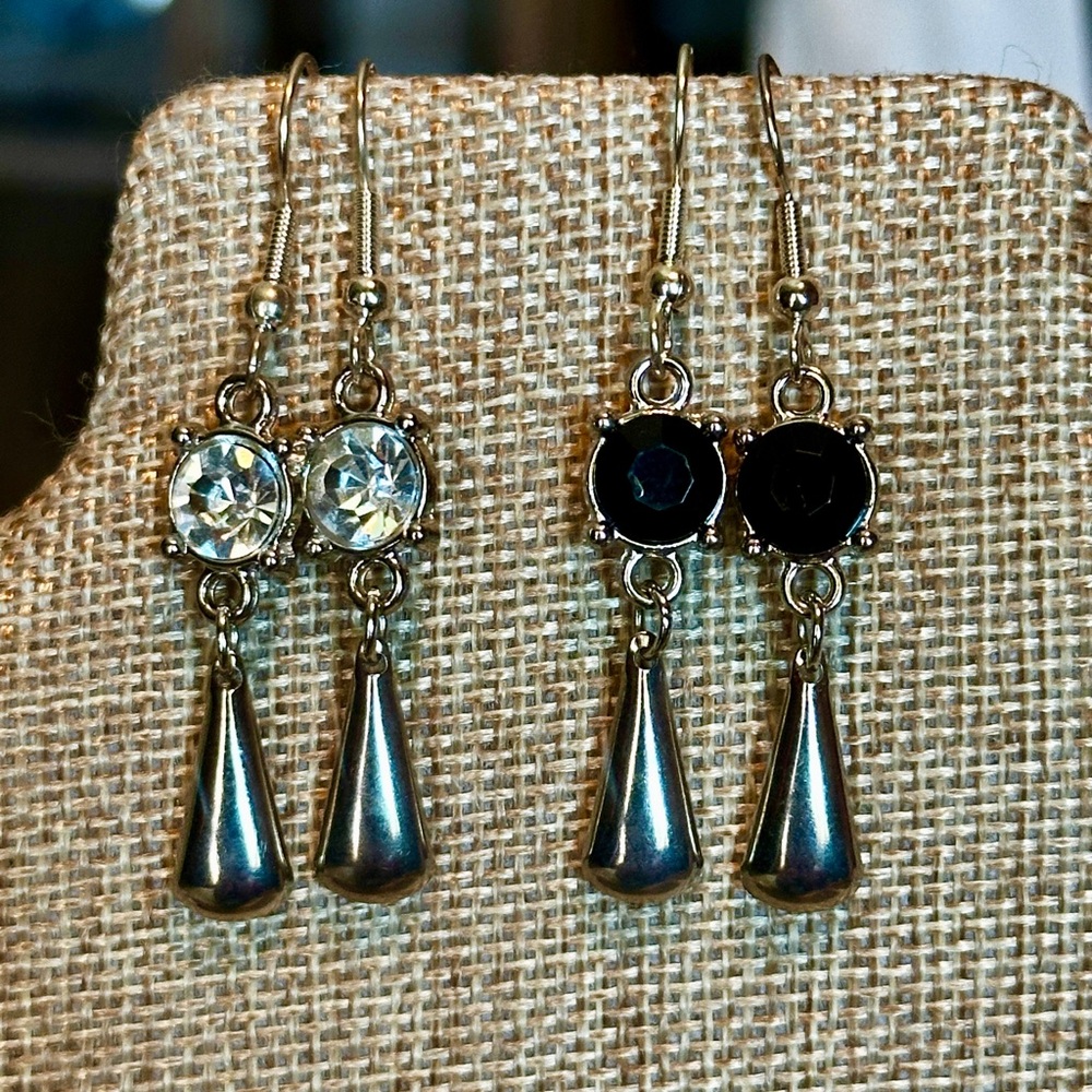 2 Crystal Drop Earrings - Clear and Black